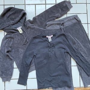 BONPOINT France Smoke Gray French Terry Hoodie + Pants + Tops Set Juicy 4 4T Lot